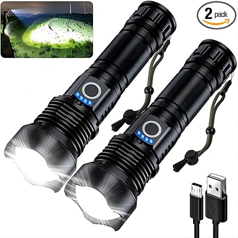 Rechargeable Flashlights 990,000 High Lumens - 2 Pack, Super Bright 12 Hours Long Life LED Flashlight with 5 Modes, High Powered Flash Light for Home, Outdoor