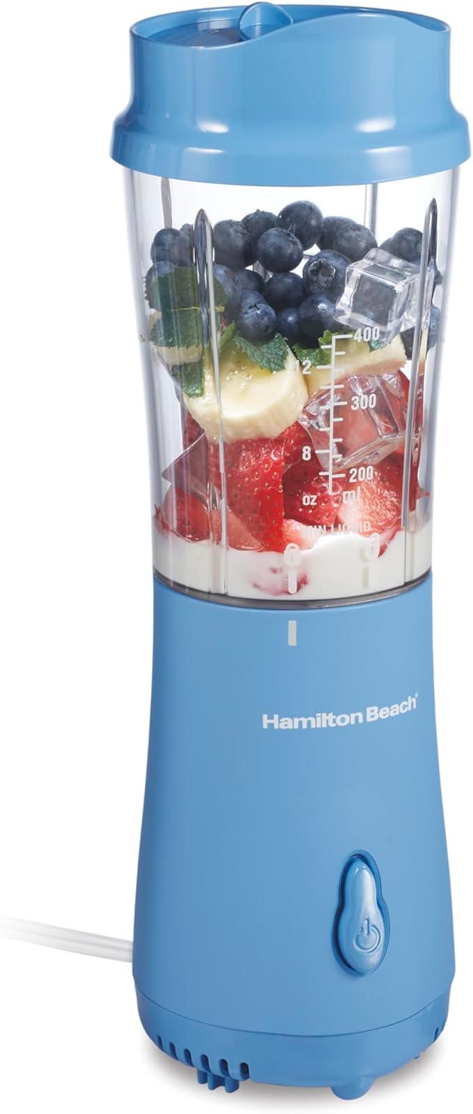 Hamilton Beach Portable Blender for Shakes and Smoothies with 14 Oz BPA Free Travel Cup and Lid, Durable Stainless Steel Blades for Powerful Blending Performance, Tranquil Blue (51172)