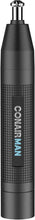 Load image into Gallery viewer, ConairMan Nose Hair Trimmer for Men, For Nose, Ear, and Eyebrows, Patent 360 Bevel Blade for No Pull, No Snag Trimming Experience, Cordless Lithium-Powered Trimmer with Drawstring Bag
