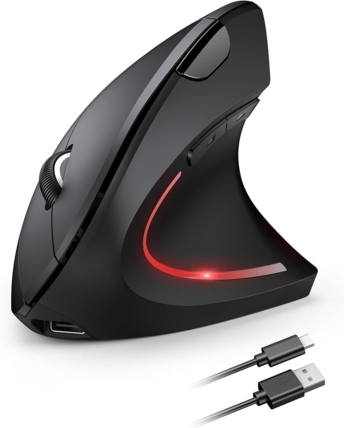 TECKNET Ergonomic Mouse, Rechargeable Vertical Ergo Mouse Wireless, Silent 2.4GHz 6 Buttons Optical Carpal Tunnel Mouse, 5 Adjustment Levels, Up to 4800DPI Wireless Mouse for Laptop, Desktop, PC