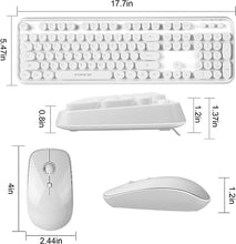 Load image into Gallery viewer, FOPETT V2020 Wireless Keyboard and Mouse Sets,White Retro Style Keyboard with Round Keycaps,2.4GHz Dropout-Free Connection Mouse with 3 Adjustable DPI,Long Battery Life for Windows,Notebook,PC
