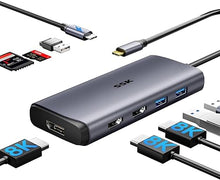 Load image into Gallery viewer, SSK USB C Docking Station 3 Monitors, 9 in 1 Single 8K/Dual 4K60Hz USB C Hub DisplayPort Dock with 2 HDMI Ports, Displayport,100W PD, 3 USB,SD/TF, Laptop Docking Station for MacBook Pro HP Lenovo
