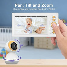 Load image into Gallery viewer, Baby Monitor with Camera and Audio, 5&quot; 720P HD Screen Video Baby Monitor with Pan-Tilt-Zoom Camera, 30hrs Long Battery Life on ECO, No WiFi, Two Way Talk, Night Vision, Ideal for New Moms
