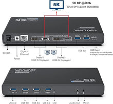 Load image into Gallery viewer, WAVLINK USB 3.0 Universal Laptop Docking Station with 65W Power Delivery, USB C 5K/ Dual 4K Dock Dual Monitor with 2 x HDMI &amp; 2 DisplayPort, Gigabit Ethernet, 6 USB 3.0, Audio/Mic for Windows Mac OS
