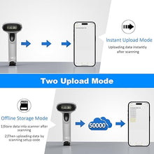 Load image into Gallery viewer, Symcode Bluetooth 2D Barcode Scanner 3-in-1 Wireless &amp; USB Wired &amp; Bluetooth Barcode Reader Scanner 1D 2D QR Code Scanner Automatic Fast Precise Bar Code Scanner for Phone Laptop Tablet White
