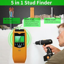 Load image into Gallery viewer, Stud Finder Wall Scanner, 5 in 1 Stud Detector with HD LCD Display for Center and Edge of Wood Metal AC Wire
