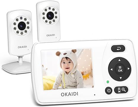 Video Baby Monitor with 2 Cameras, 2.4'' Portable Travel Screen, Baby Monitor No WiFi, 1000ft Long Range Transmission, Infrared Night Vision, VOX Mode, 20H Battery, Smart Alert