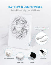 Load image into Gallery viewer, Zuvas Desk Fan Battery Operated Fan Rechargeable 180°Tilt Folding Personal Fan Ultra Quiet Small Portable Fan 3 Speed Adjustable Strong Wind USB Fan For Office Bedroom Home Desktop Camping (White)
