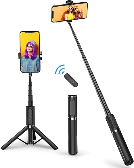 ATUMTEK Selfie Stick Tripod, Extendable 3 in 1 Aluminum Bluetooth Selfie Stick with Wireless Remote and Tripod Stand for iPhone 16/15/14/13/12/11 Pro Max/XS Max/XS/XR/X/8/7, Samsung Smartphones Black