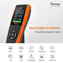 Load image into Gallery viewer, Temtop Air Quality Monitor PM2.5 PM10 Particle Counter, Formaldehyde, Temperature, Humidity, TVOC AQI Tester for Indoor/Outdoor Air Pollution Detection w/Data Export
