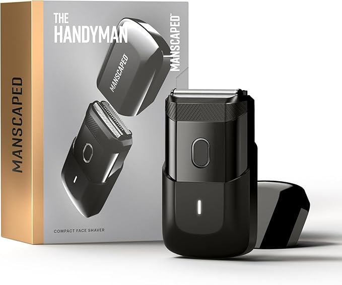 MANSCAPED® The Handyman™ Compact Face Shaver – Portable Men’s Travel Facial Hair Groomer, USB-C Rechargeable Electric Razor, Waterproof, Cordless, Dual-Action SkinSafe® Long-Hair Leveler & Foil Blades