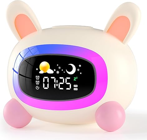 Alarm Clock for Kids,Ok to Wake Clock,Sleep Training Clock with Night Light & Sound Machine, Cute Kawaii Alarm Clock for Birthday Gift Boy Girls Toddlers Bedrooms