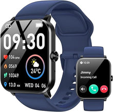 Load image into Gallery viewer, Smart Watch, 1.85&quot; HD Smartwatch for Men Women(Answer/Make Calls), Fitness Watch with 120+ Sport Modes, IP68 Waterproof, Heart Rate/Sleep Monitor, Activity Trackers for iOS/Android (Blue)
