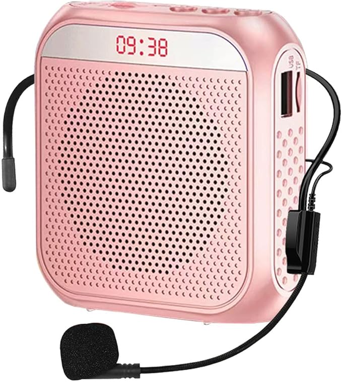 Portable Voice Amplifier for Teachers, 2200mAh Rechargeable Personal Amplifier Mic PA System Headset Microphone with Speaker for Teachers, Training, Meeting, Tour Guide, Yoga, Classroom (Rose)