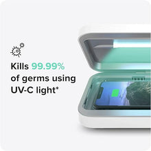 Load image into Gallery viewer, PhoneSoap Go Battery Powered UV Cell Phone Sanitizer &amp; Universal Phone Charger Box | Patented &amp; Clinically Proven 360-Degree UV Sterilizer Box for Smartphones | Disinfects &amp; Charges On The Go (White)
