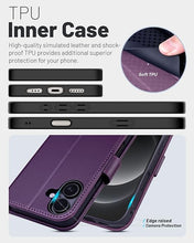 Load image into Gallery viewer, OCASE Compatible with iPhone 16 Wallet Case, PU Leather Flip Folio Case with Card Holders RFID Blocking Kickstand [Shockproof TPU Inner Shell] Phone Cover 6.1 Inch 2024, Dark Purple
