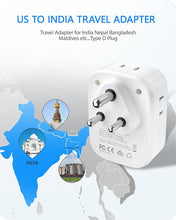 Load image into Gallery viewer, LENCENT US to India Power Plug Adapter, Indian Travel Adaptor with 4 Outlets, 4 USB Charger(2 USB C), Type D Plug Converter for USA to India Nepal Bangladesh Maldives Pakistan, Safe Grounded
