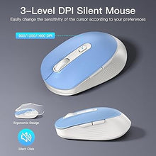 Load image into Gallery viewer, Wireless Keyboard and Mouse Combo, Soueto 2.4G Full-Sized Computer Keyboard with Phone Tablet Holder, 22 Multimedia Shortcuts, Numeric Keypad, 6 Button Silent Mouse for Windows, Mac (Blue)
