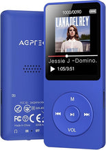 Load image into Gallery viewer, AGPTEK A02 MP3 Player with Bluetooth 5.3, 1.8 inch Screen Portable Music Player with Speaker, FM Radio, Voice Recorder, Supports Expanded Up to 128GB(Blue, 32GB)
