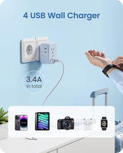 Load image into Gallery viewer, European Travel Plug Adapter, LENCENT International Type-C Foldable Power Plug with 4 Outlets, USB C Charger Adaptor, US to Most of Europe EU Iceland Spain Italy France Germany, Cruise Approved, Blue
