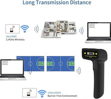 Load image into Gallery viewer, USB Wireless 1D Barcode Scanner,Symcode Handheld Laser Barcode Reader Scanner(2.4GHz Wireless &amp; USB2.0 Wired) with Receiver Storage of up to 10000 Code
