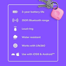 Load image into Gallery viewer, Tile by Life360 Mate (2024) Bluetooth Tracker, Keys Finder and Item Locator for Keys, Bags and More. Phone Finder. Both iOS and Android Compatible. 1-Pack (Pink Punch)
