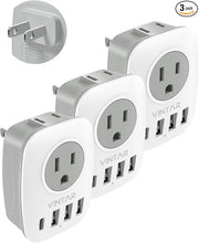 Load image into Gallery viewer, US to Japan Plug Adapter, VINTAR Japan Power Adapter with 1 USB-C 3 USB-A Ports and 2 American Outlets, 2 Prong to 3 Prong Outlet Adapter for USA to Japan China Canada Philippine, Type A, 3-Pack
