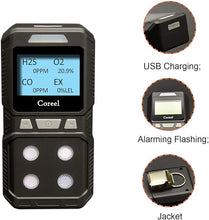 Load image into Gallery viewer, 4 Gas Monitor, Portable CO, H2S, O2,EX Gas Detector Meter - Ready to Use (Black)
