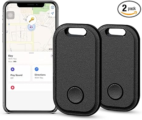 2 Pack Key Finder Smart Bluetooth Tracker Item Finder Work with Apple Find My Item Locator Anti-Lost Device for Keys, Bags and More Global Positioning iOS Only (Black)