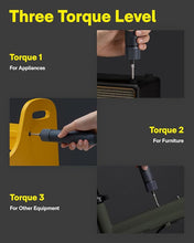 Load image into Gallery viewer, HOTO Electric Screwdriver Kit,25-Piece Upgraded Bit Set,3.6V Cordless Screwdriver Rechargeable,Magnetic Case Lid,3 Torque Settings,1500mAh Battery,LED Light for Furniture/Electrical Repairs
