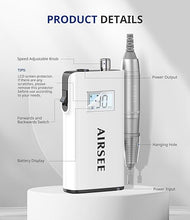 Load image into Gallery viewer, AIRSEE Rechargeable 30000RPM Electric Nail Drill Professional Portable E File Machine for Acrylic Nail Natural Extension Gel Nails Polish Cuticle, Cordless High Speed for Salon Home Use E8 White
