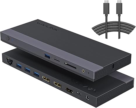 WAVLINK Laptop Docking Station 3 Monitors, 4K Triple Monitor Docking Station with PD 100W, 2DP+HDMI, 4 USB 3.0, Gigabit Ethernet, TF/SD for MacBook, Dell, Lenovo, HP, and Other USB C Laptops