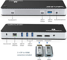 Load image into Gallery viewer, WAVLINK 11-in-1 Thunderbolt 3 Docking Station 60W Host Charging, Dual Display 4K@60Hz Single 8K with 2 Displayport or HDMI, USB3.1, USB3.0, Ethernet, Audio Mic for MacBook and Windows
