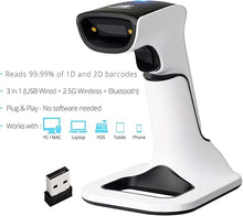 Load image into Gallery viewer, ScanAvenger Wireless Portable 1D&amp;2D with Stand Bluetooth Barcode Scanner: Hand Scanner 3-in-1, Cordless, Rechargeable Scan Gun for Inventory - USB Bar Code/QR Reader (1D&amp;2D with Next Gen Stand)
