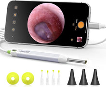 Load image into Gallery viewer, Anykit Digital Otoscope with Gyroscope, HD Ultra Clear View Ear Camera with Ear Wax Removal Tools, Video Ear Scope Otoscope with Light, Compatible with Android, iPhone 15 (White)
