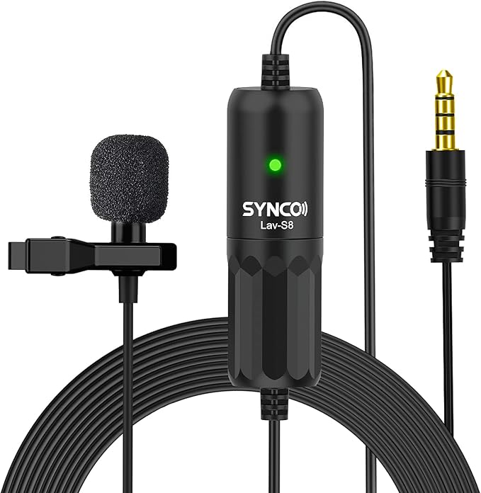 SYNCO-Lav S8-Professional-Lavalier-Microphone for DSLR,iPhone, Camera, PC, Android, Lapel Mic with Noise Reduction, Auto-Pairing Clip-on Omnidirectional, for Video, YouTube, Interview, Vlogging