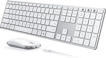 Load image into Gallery viewer, Wireless Bluetooth Keyboard and Mouse Combo (USB + Dual BT), seenda Multi-Device Rechargeable Slim Keyboard and Mouse, Compatible for Win 7/8/10, MacBook Pro/Air, iPad, Tablet - White Silver
