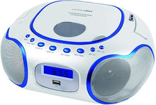 Load image into Gallery viewer, HANNLOMAX HX-309CD Portable CD/MP3 Boombox, AM/FM Radio, Bluetooth, USB Port for MP3 Playback, Aux-in, LCD Display, AC/DC Operated (White)
