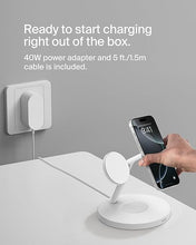 Load image into Gallery viewer, Belkin MagSafe-Compatible Charger, 3-in-1 Wireless Charging Station, Qi2-Certified 15W Wireless Charger for Apple iPhone 16 Series, Apple Watch, AirPods w/Non-Slip Base, 40W Charger Included - White
