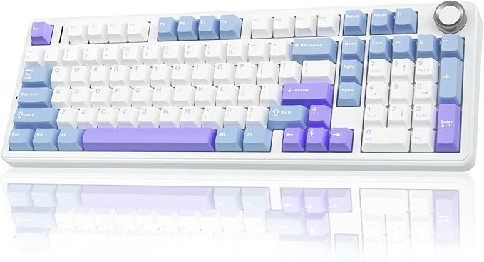 AULA F99 Pro Wireless Mechanical Keyboard with Knob,Tri-Mode BT5.0/USB-C/2.4GHz Hot Swappable Keyboard,Pre-lubed Switches,Gasket Structure,RGB Backlit Computer Gaming Keyboard (White&Blue&Purple)