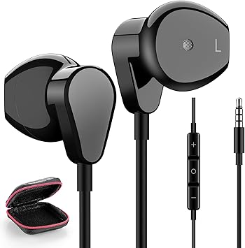 Wired Earbuds Noise Cancelling 3.5mm Jack Headphones with Microphone Inline Control Magnetic Earphones in Ear Bud for Samsung Galaxy A25 A15 A03s A23 S10 Moto G Power Pure Google Pixel 4a 3a 5a Black