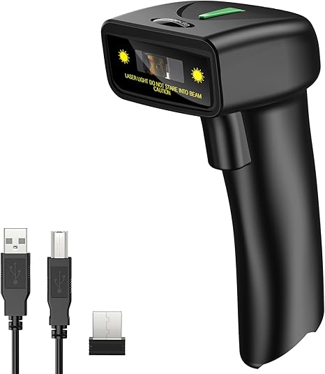 USB Wireless 1D Barcode Scanner,Symcode Handheld Laser Barcode Reader Scanner(2.4GHz Wireless & USB2.0 Wired) with Receiver Storage of up to 10000 Code