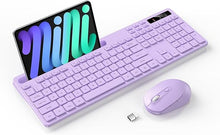 Load image into Gallery viewer, Wireless Keyboard and Mouse Combo, Soueto 2.4G Full-Sized Computer Keyboard with Phone Tablet Holder, 22 Multimedia Shortcuts, Numeric Keypad, 6 Button Silent Mouse for Windows, Mac (Purple)
