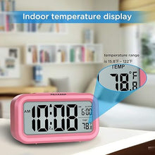 Load image into Gallery viewer, Peakeep Night Light Alarm Clock Battery Operated with Indoor Temperature, Desk Digital Clock for Kids Girls Bedrooms (Pink)
