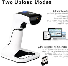 Load image into Gallery viewer, ScanAvenger Wireless Portable 1D&amp;2D with Stand Bluetooth Barcode Scanner: Hand Scanner 3-in-1, Cordless, Rechargeable Scan Gun for Inventory - USB Bar Code/QR Reader (1D&amp;2D with Next Gen Stand)
