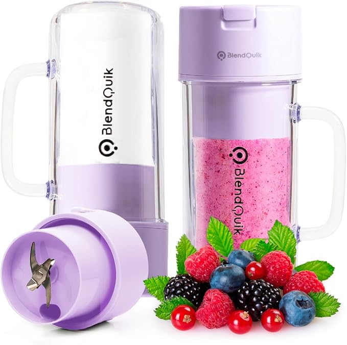 Personal Portable Blender For Shakes & Smoothies, Leakproof & Stylish Portable Mason Jar Shaker, Rechargeable Mini Blender with 10-Blade Blending System 14oz, Purple