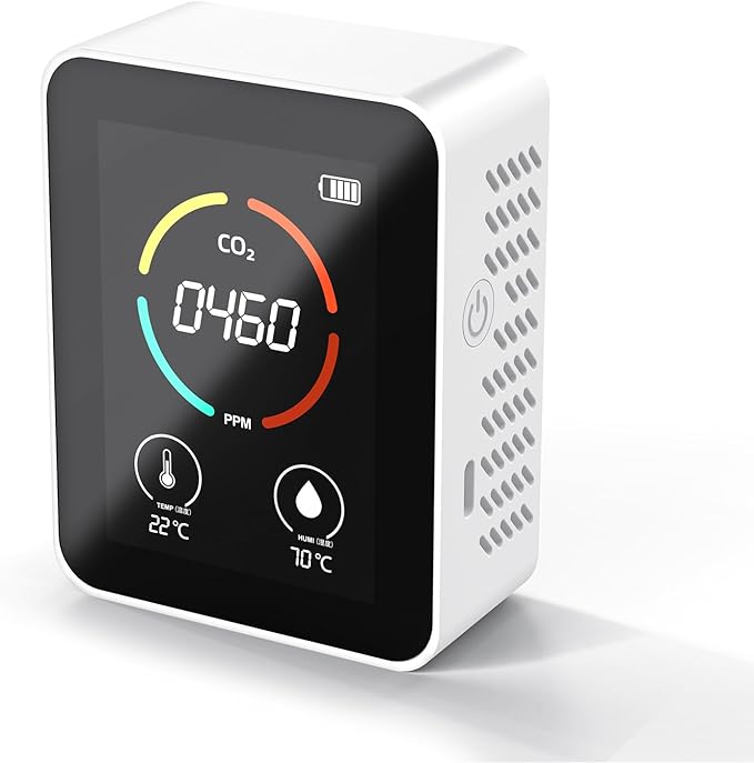 Air Quality Monitor, 3-in-1 White NDIR CO2 Detector Counter Capable of Real-Time Monitoring of CO2&Temperature&Humidity in the Air, CO2 Monitor Indoor Suitable for Home, Offices, Schools, Hotels, Cars