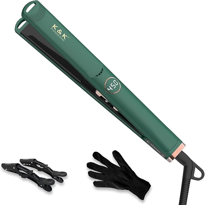 1 Inch Hair Straighteners Professional Flat Iron 3D Floating Mirror Titanium Plates Hair Curling and Straightening 450 Max High Heat Adjustable Temperature