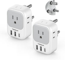 Load image into Gallery viewer, South Africa Plug Adapter 2 Pack, TESSAN Type M Power Adapter with 4 AC Outlets 3 USB Ports(1 USB C), Travel Adaptor US to South Africa Botswana Namibia Nepal Bhutan
