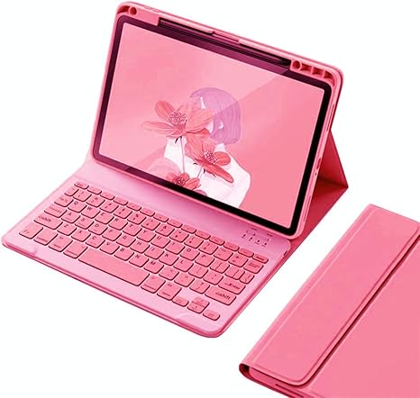 Keyboard Case for iPad 10th Generation 2022 10.9 inch, Magnetically Detachable Bluetooth Color Keyboard Smart Folio Cover with Pencil Holder (Dark Pink)